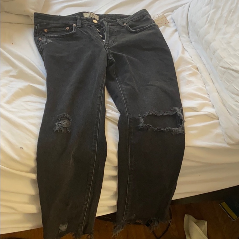 Free people slim boyfriend jeans with frayed hem
